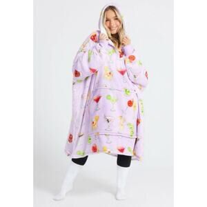 The Oodie Hooded Wearable Blanket Lilac Cocktail Themed Pattern One Size Drinks